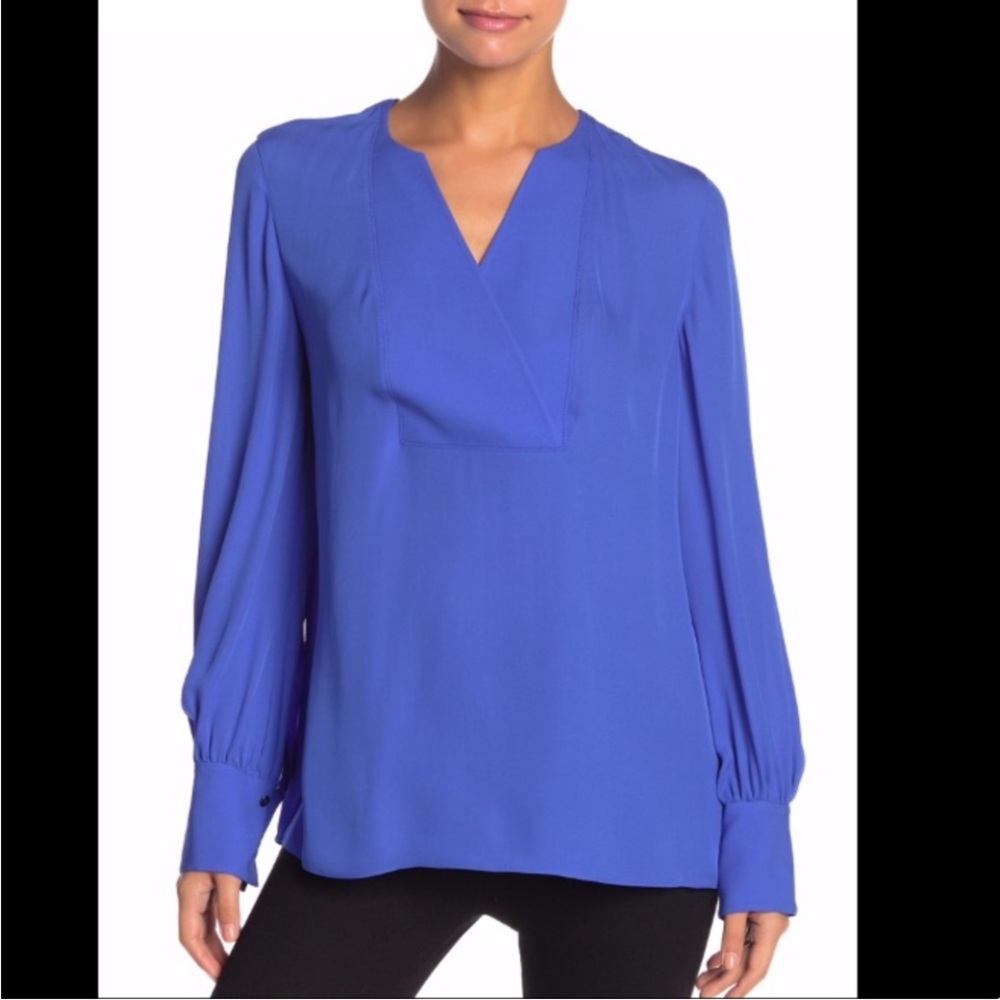 NWT Elie Tahari Blue Long Sleeve Relaxed Silk Blouse
